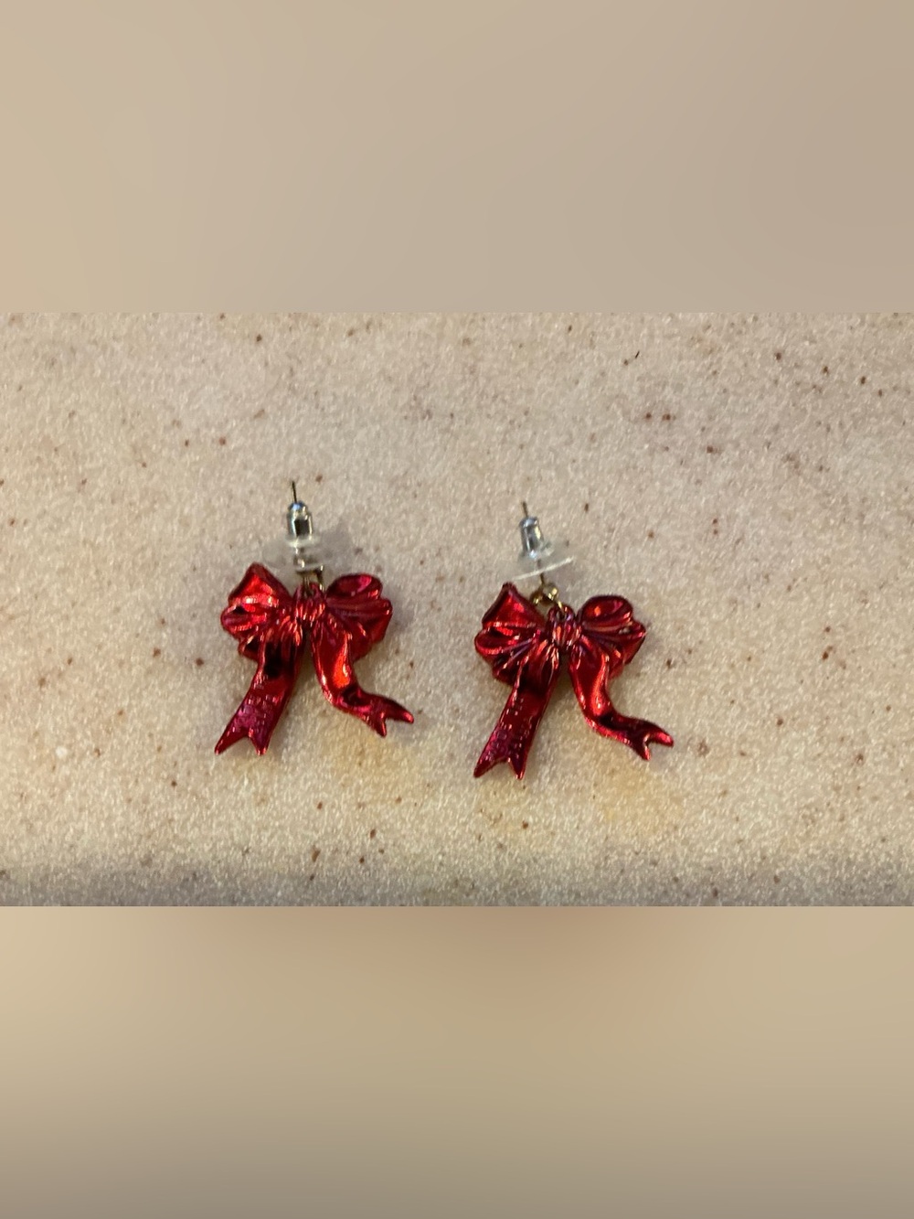 Red Glitter Bow Dangle Earrings - Picture 2 of 3